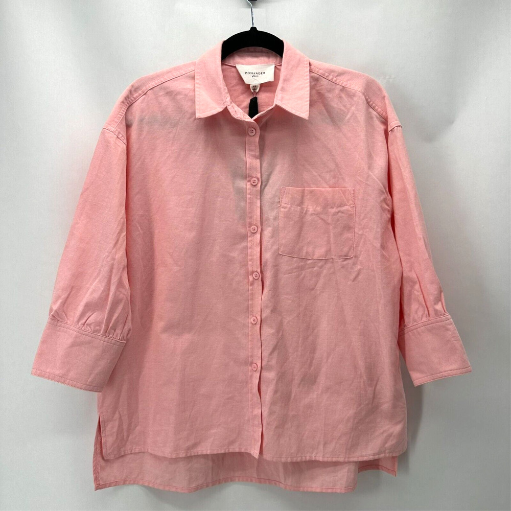 NWT Pomander Place Tuckernuck Adair Boyfriend Shirt Size XS Pink Coastal Barbie‎